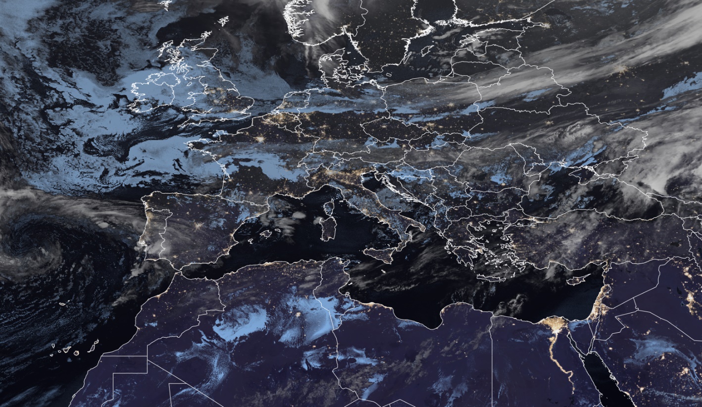 FCI GeoColor visualization (nighttime) -- 16 March 2025, 20:30 UTC