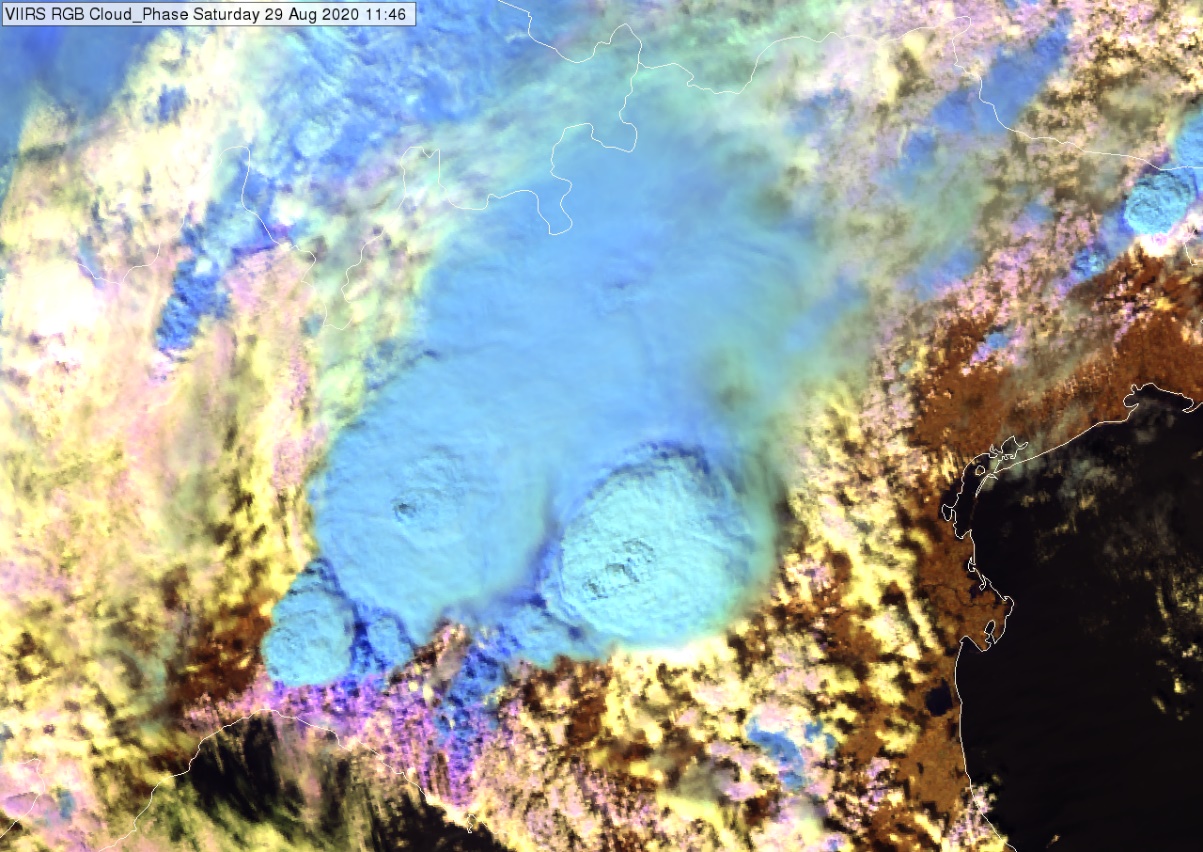 VIIRS Cloud Phase RGB -- 29 August 2020, 11:46 UTC