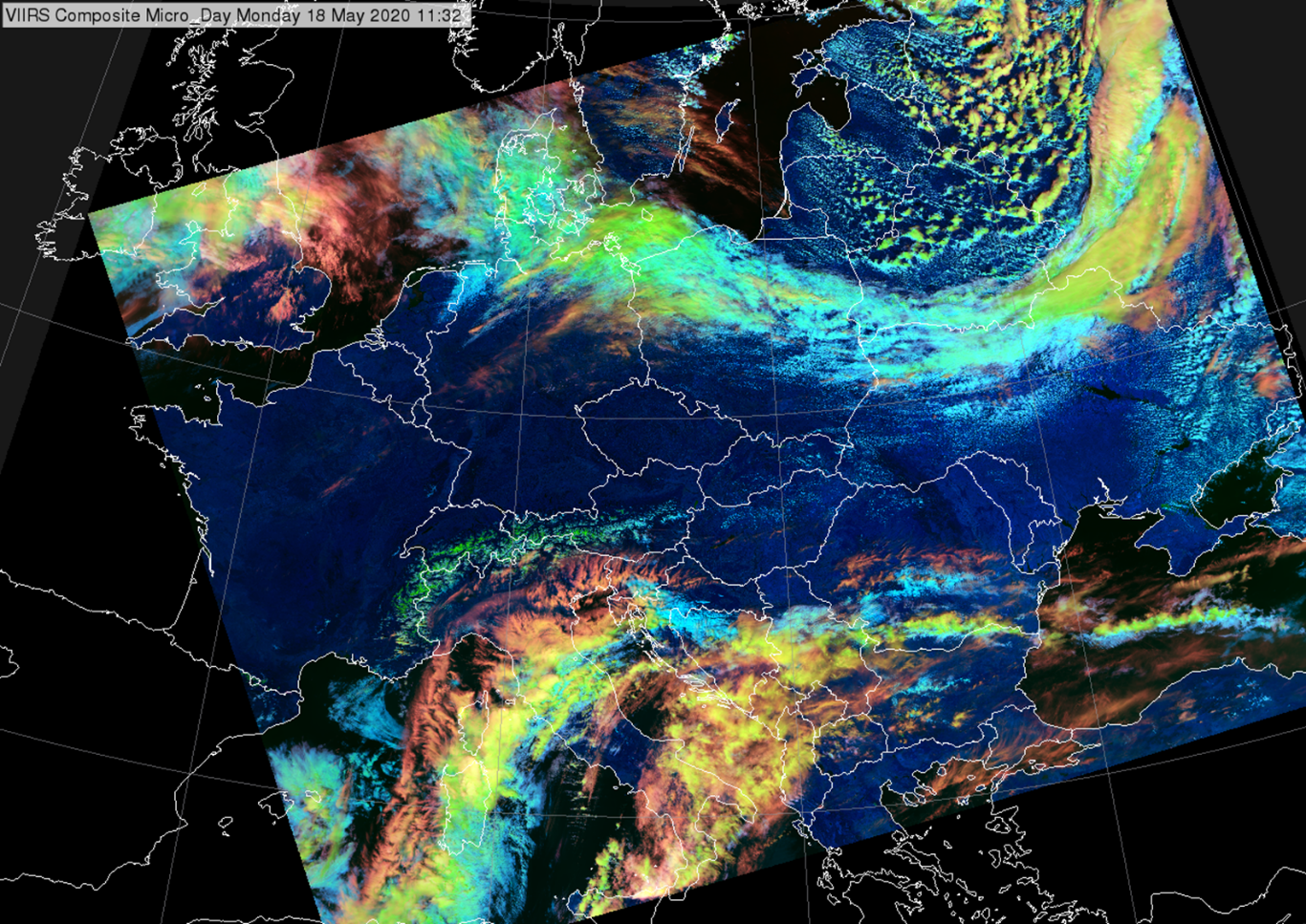VIIRS Day Cloud Type Distinction RGB -- 18 May 2020, 11:28 UTC